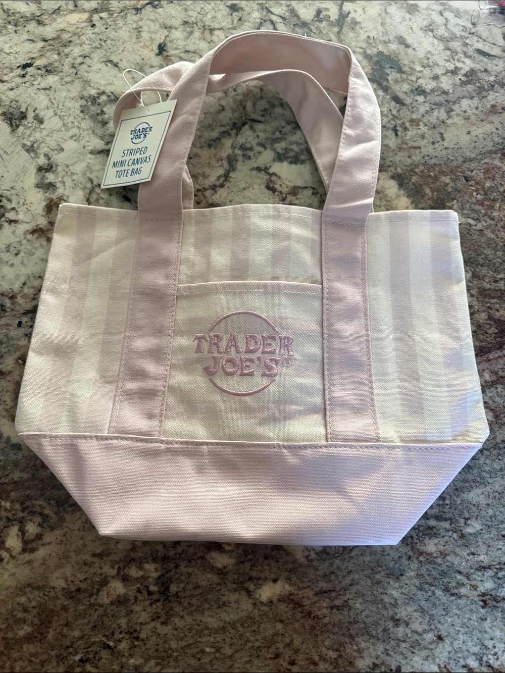 Trader Joe's Pink Striped Canvas Tote NWT